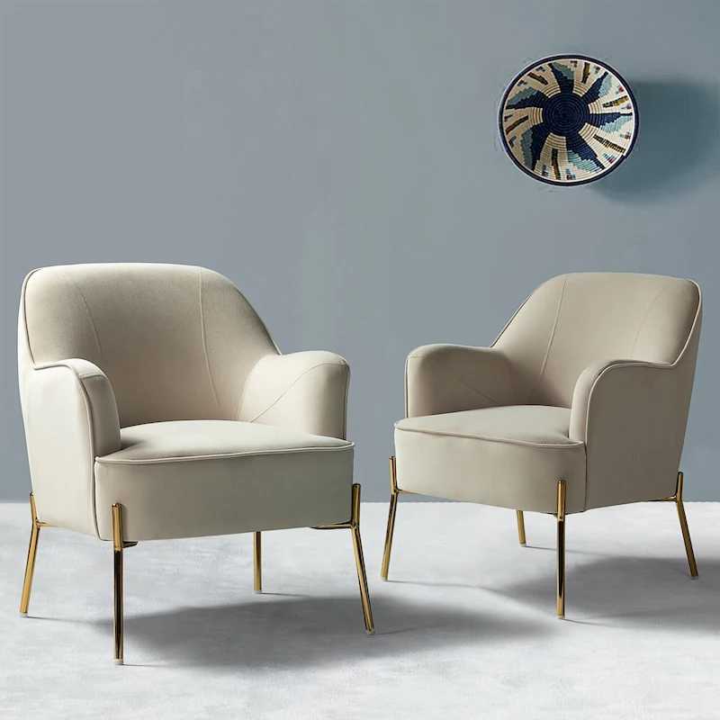 Marina Modern Velvet Accent Chair with Golden Legs Set of 2 by HULALA HOME