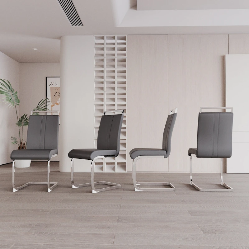 PU Leather High Back Upholstered Dining Chair w/ Metal Legs(Set of 4)