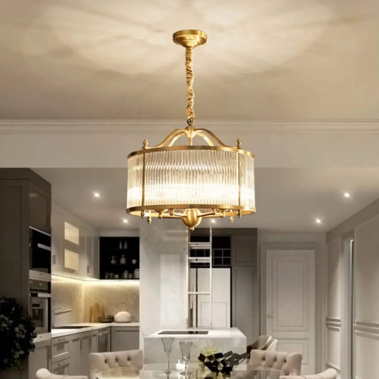 Modern 3-Light Crystal Round Chandelier with Flexible Height