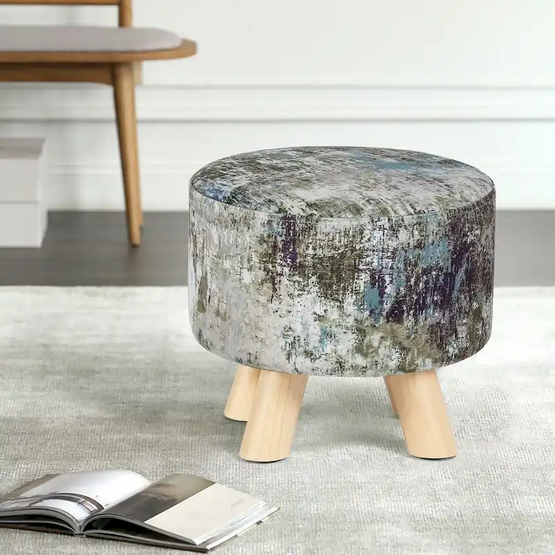 Adeco Modern Round Padded Upholstered Ottoman Footrest Stool