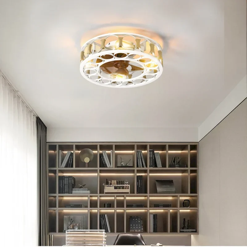 Cusp Barn 20-In Industrial Caged Ceiling Fan with Lights Remote Control, Modern 6 Speeds Ceiling Light with 4 LED Bulbs