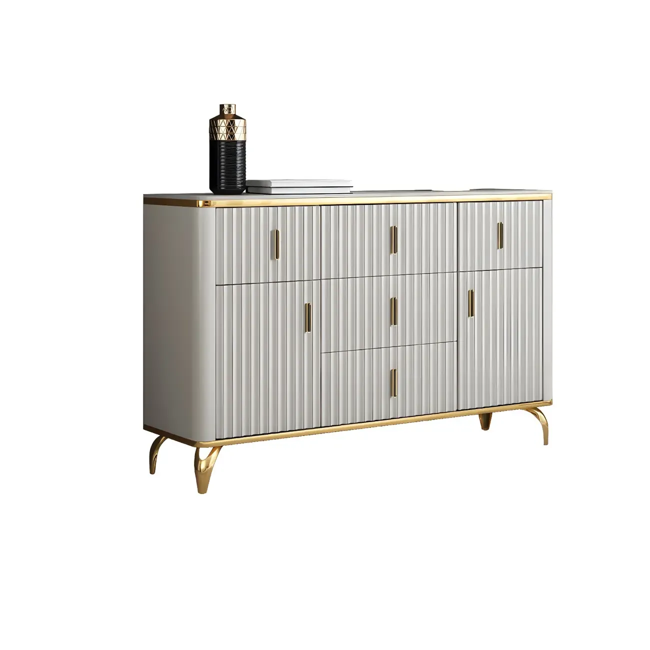 Elegant Gray Wooden Dressers & Chests with Gold Handles