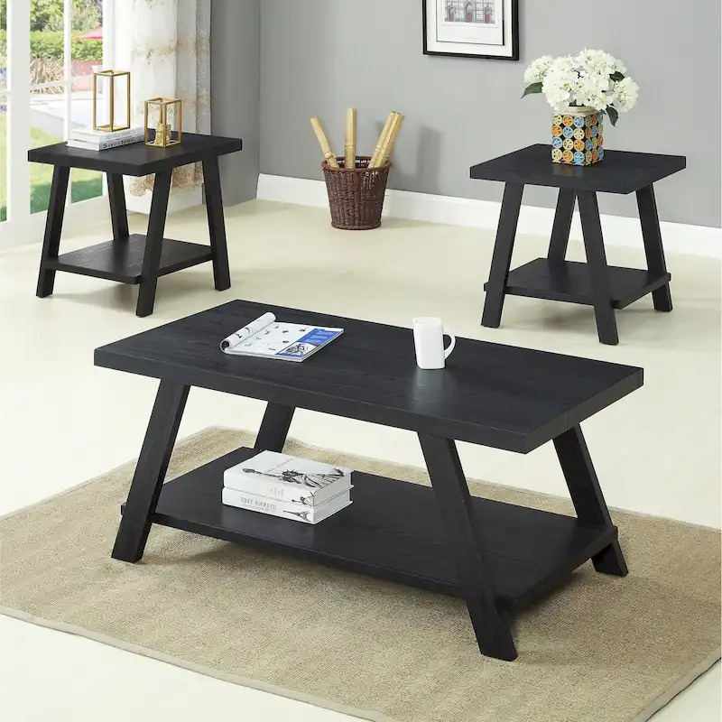 Roundhill Furniture Athens Contemporary 3-pc. Replicated Wood Shelf Table Set