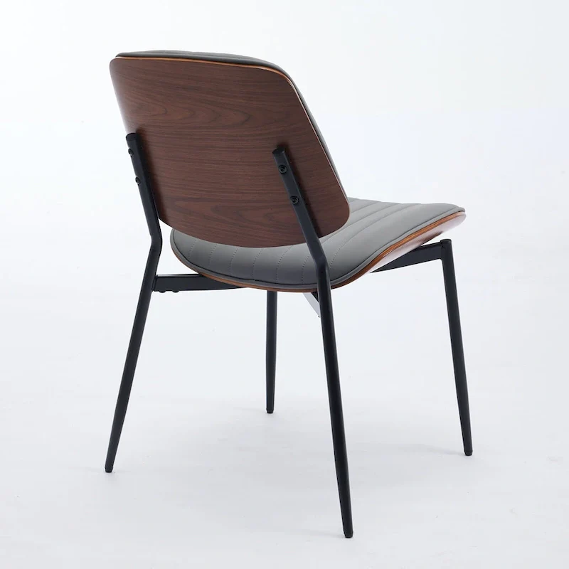 2PCS Faux Leather Chair with Metal Legs