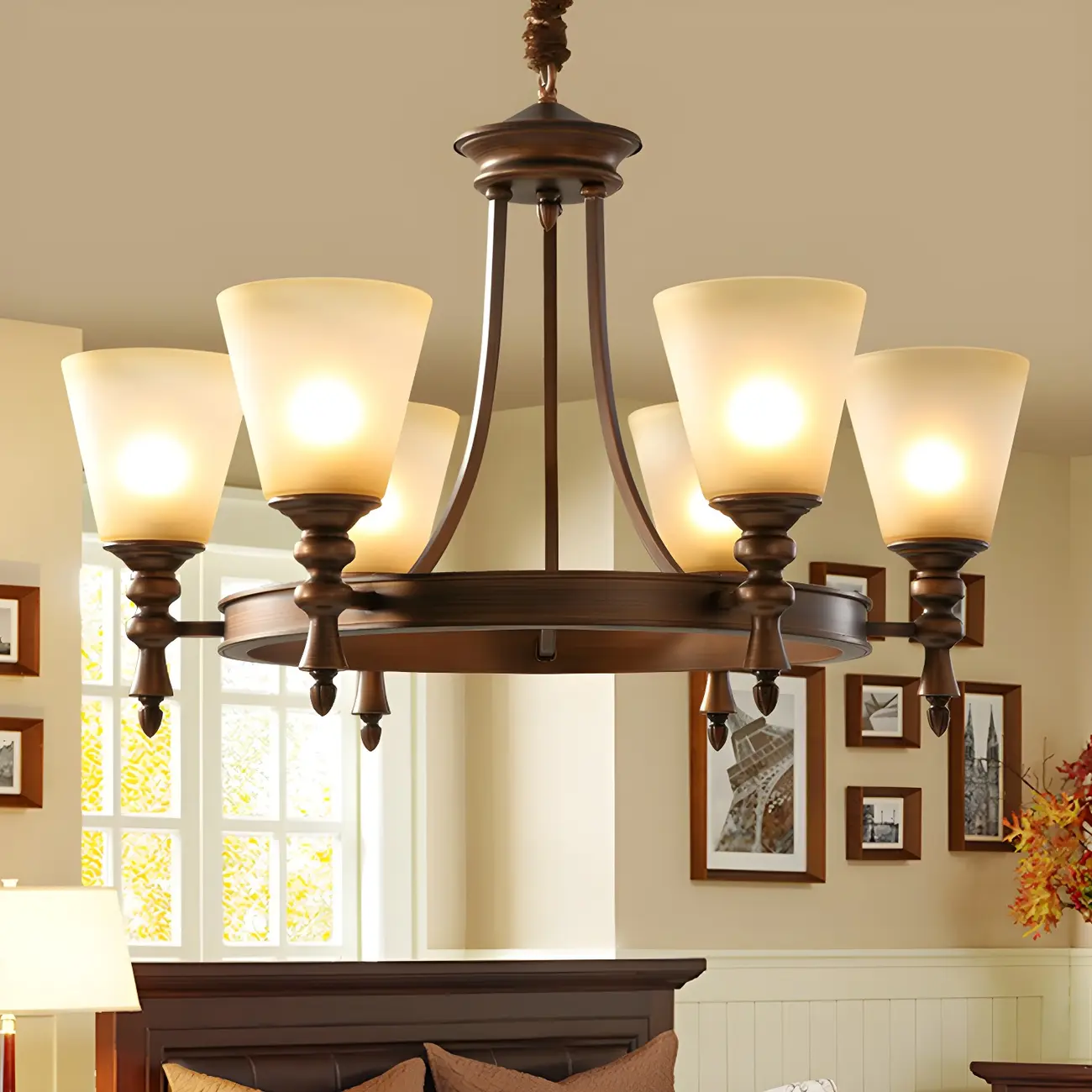 Coffee Beige Frosted Up Shade Classic Chandelier