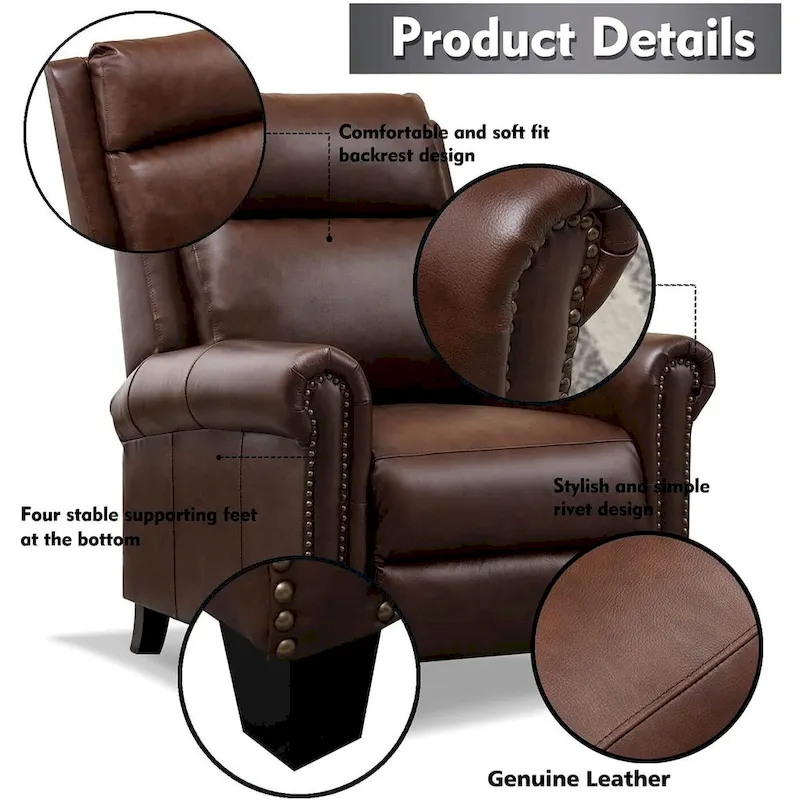 Ebello Genuine Leather Pushback Club Recliner Chair