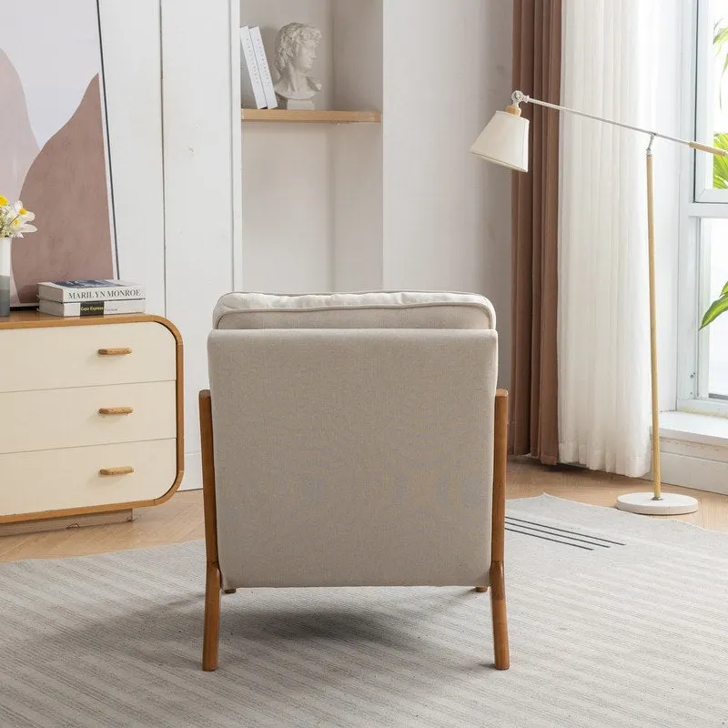 SEYNAR Mid Century Boucle Uplostered Soild Wood Accent Armchair with Pillow