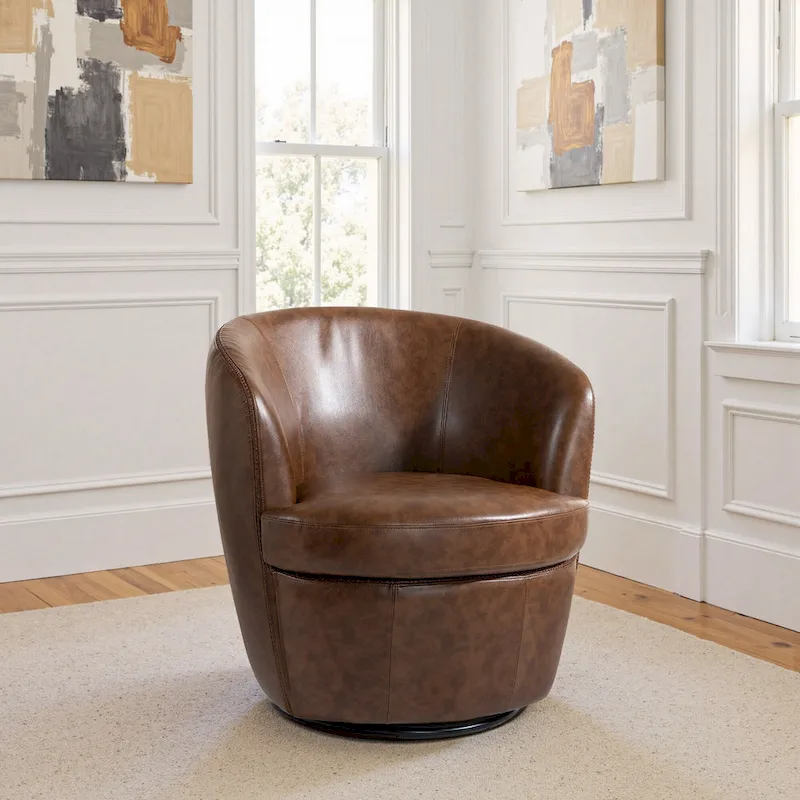 Modern Swivel Leather Accent Chair Upholstered Barrel Chair