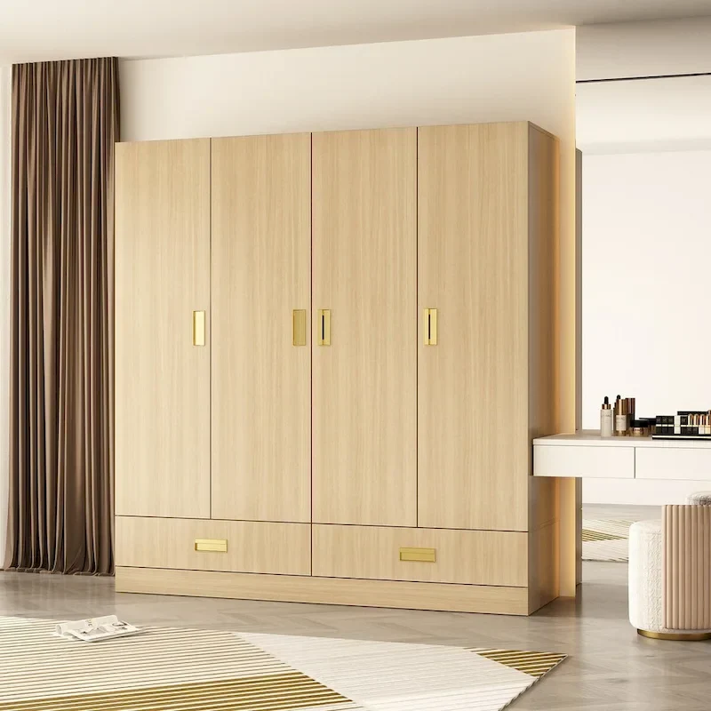 Wardrobe Closet Cabinet with Gold Handles and Optional Top Cabinet