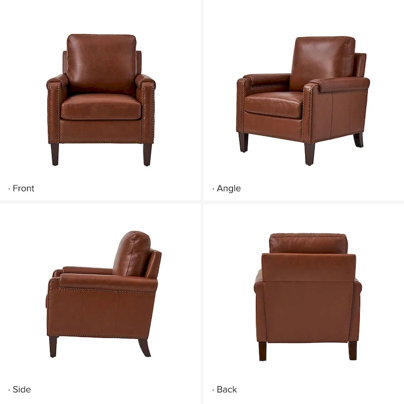 Kunz Transitional Genuine Leather Armchair with Removable Cushion and Nailhead Trims Set of 2 by HULALA HOME