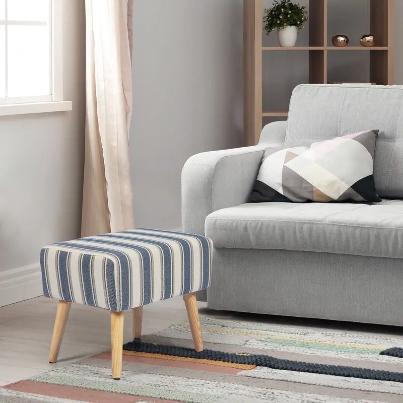 Adeco Ottoman Foot Rest Stool with Wood Legs