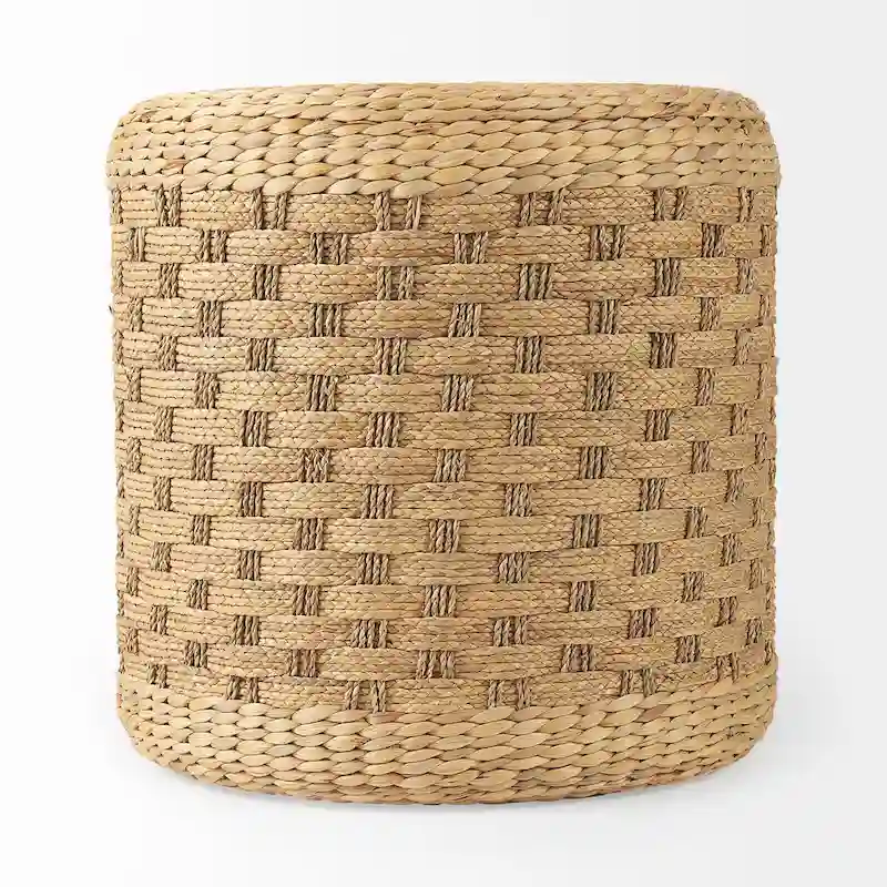 Mercana Michelle Brown Patterned Woven Seagrass Round Pouf