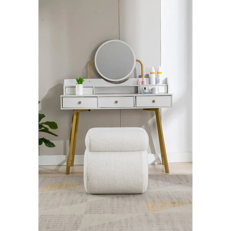 Modern S-shape Fabric Ottoman Makeup Stool Footstool
