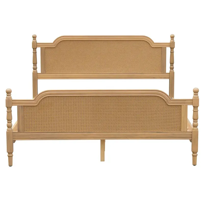 Traditional Style Rattan Bed Frame, No Box Spring Needed
