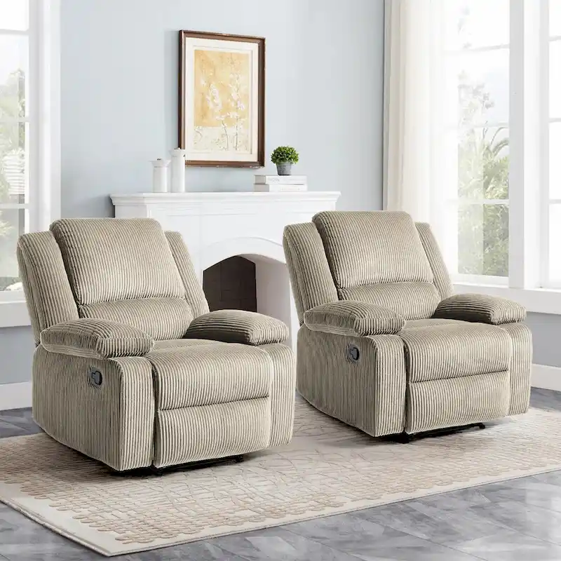 2Set Modern Lounger Upholstered Push Back Manual Recliner Chair