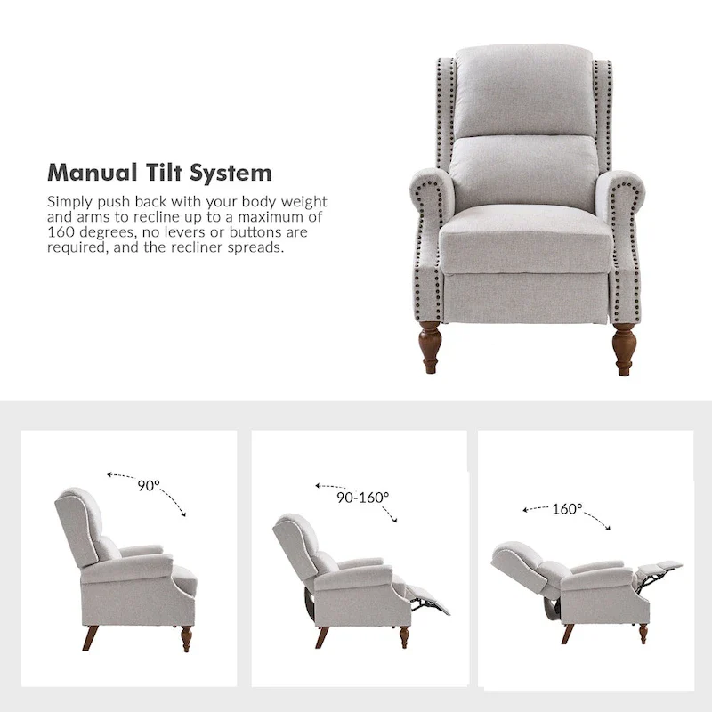 Traditional Roll Arm Manual Recliner with Solid Wood Legs