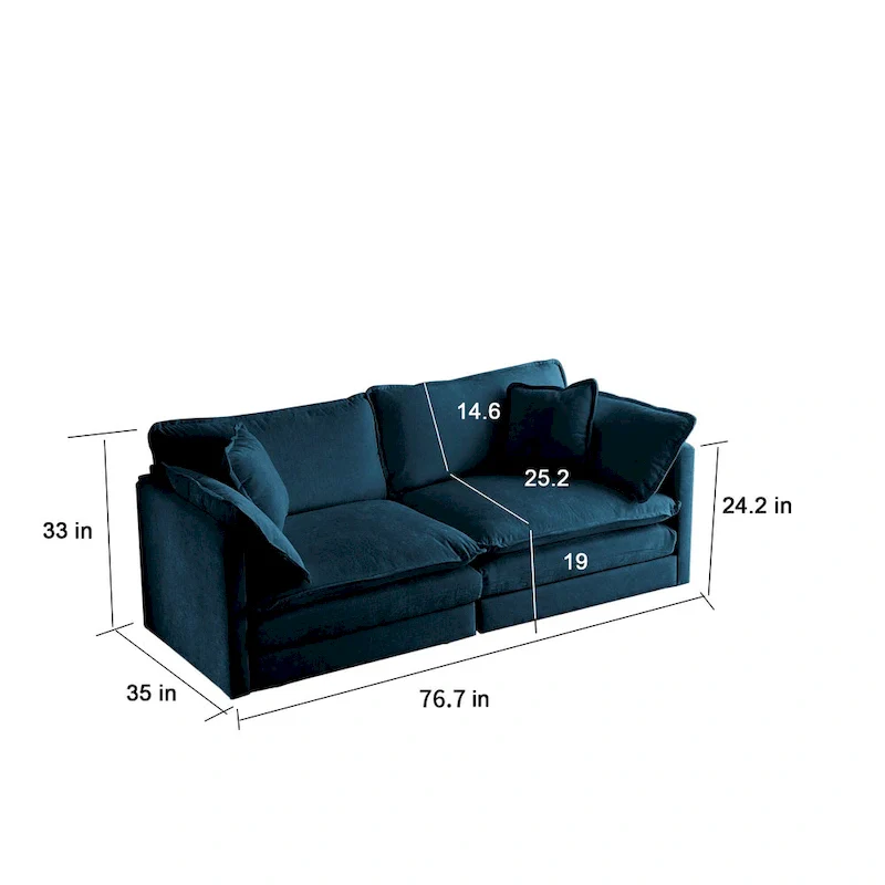 3 Piece Chenille Sofa Set with Arm Pillows and Toss Pillows, Include 2- Piece Armchairs and One 2-seat Sofa