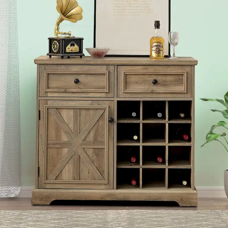 Classic Farmhouse Style Wooden Sideboard with Removable Wine Racks
