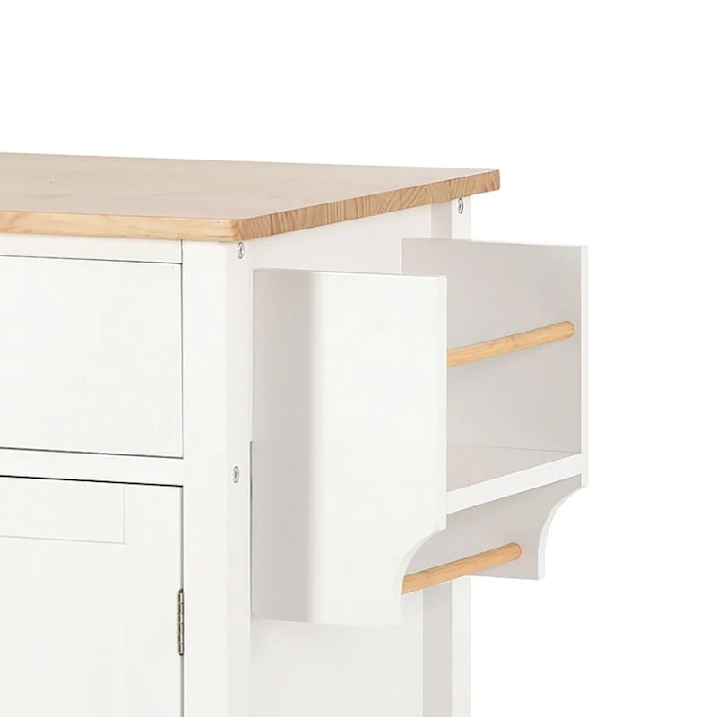 Classic Wooden Kitchen Island Cart with 2 Drawers, 2 Cabinets, a Towel Rack and a Spice Rack