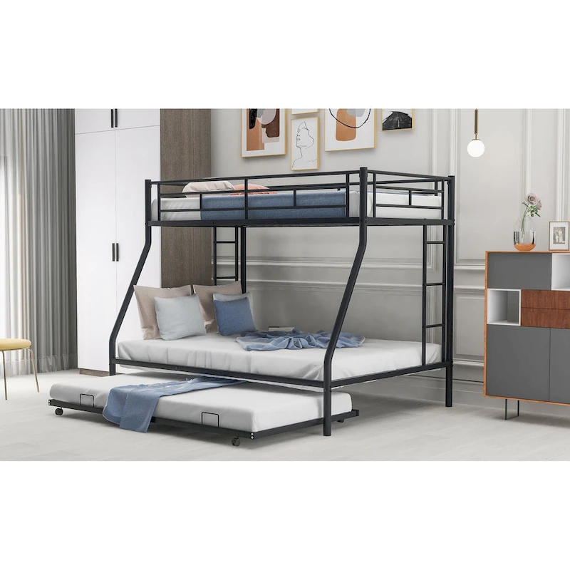 Twin over Full Bed Bunk with Sturdy Steel Frame with Trundle