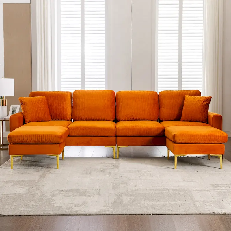 Velvet U-shaped modular detachable sectional sofa
