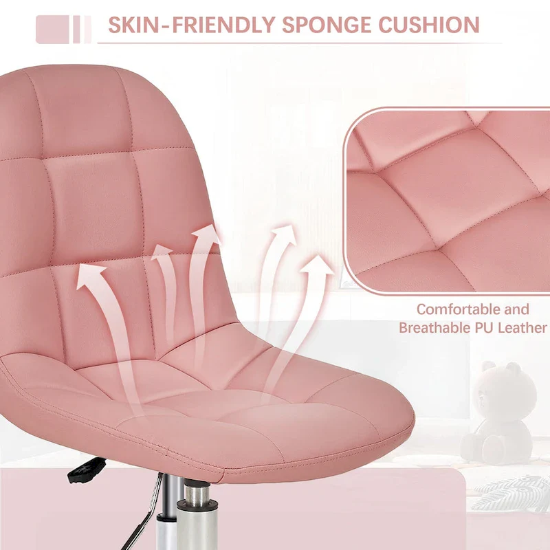 Armless Home Office Chair, Height Adjustable Computer Desk Chair with Wheels