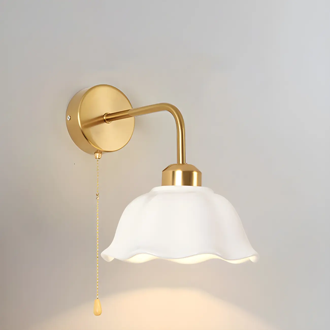 Modern Gold White Ceramic Pull Chain Wall Sconce