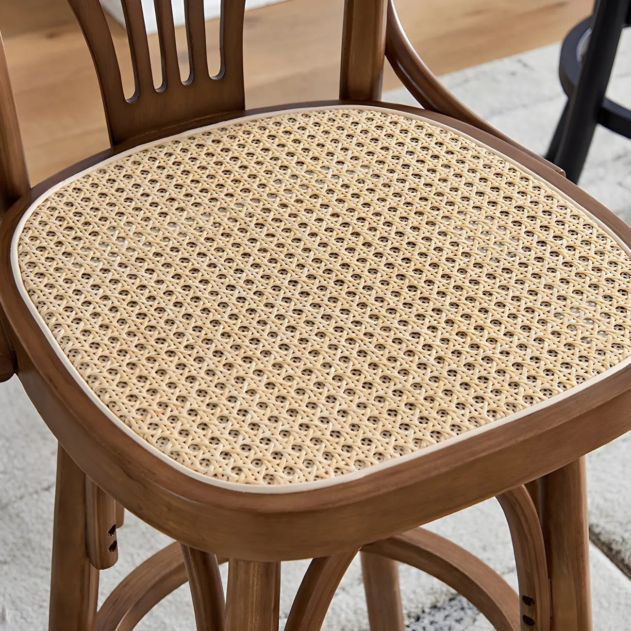 Timeless Square Rattan Wood Low Back Bar Stool in Brown/ Black