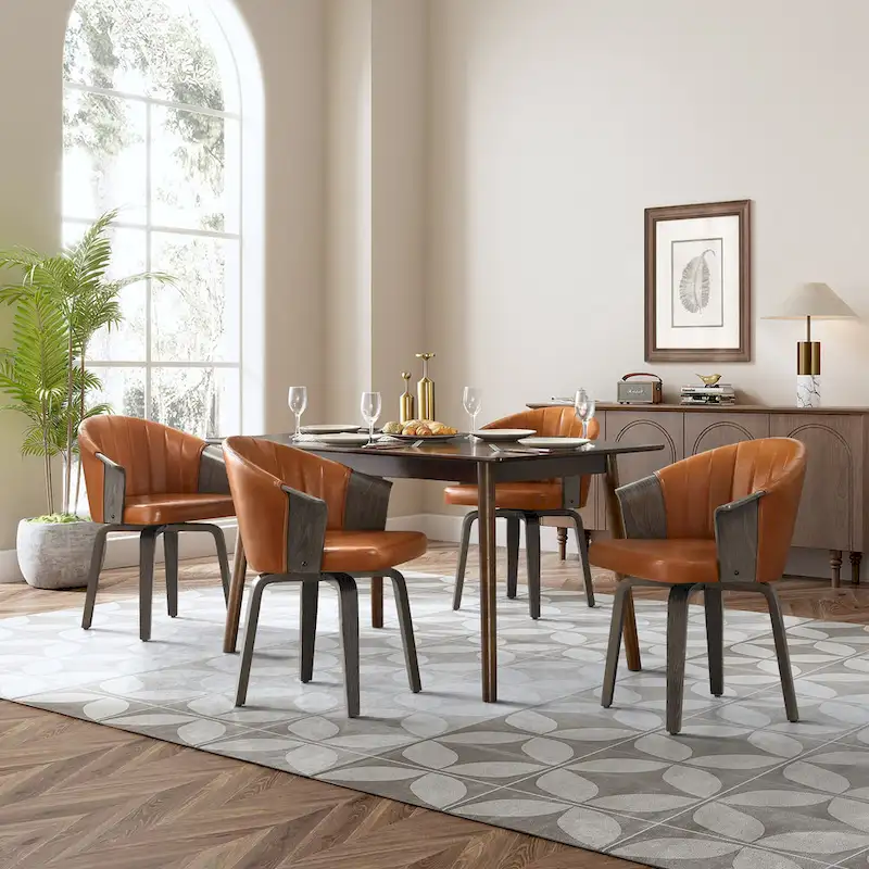 Bentwood and PU Swivel Dining Chairs (Set of 2)