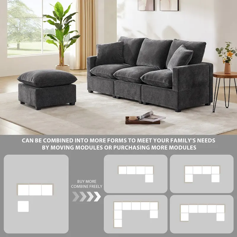 Modern Chenille Modular Sectional Sofa with 2 Pillows
