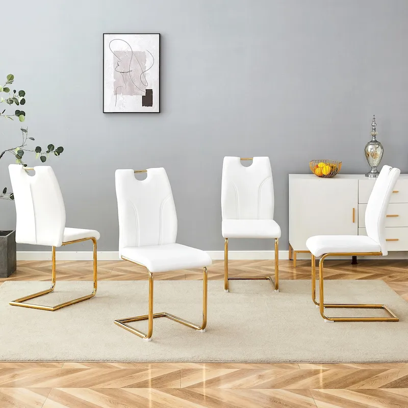 PU Dining Chair Set, Uniquely Designed Black Dining Chairs, Pu Material, Paired With Gold Metal Chair Legs (Set Of 4)
