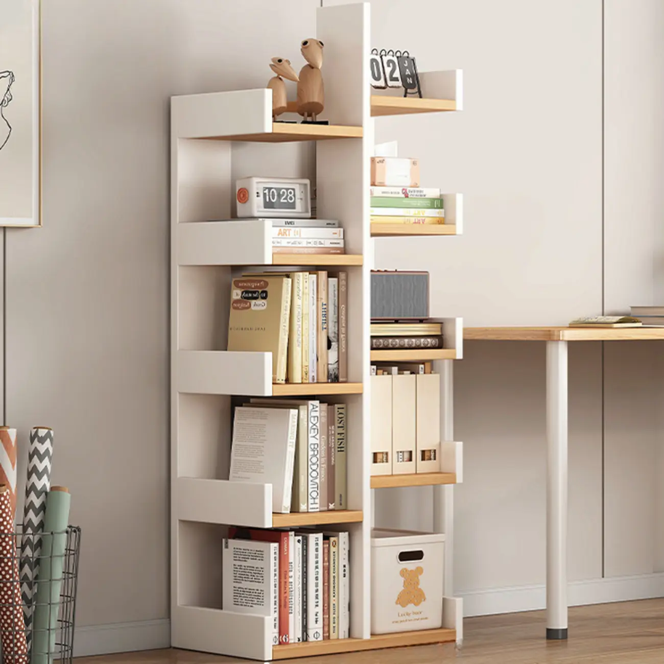 Modern Open Back 9 Shelves White Wooden Bookshelf