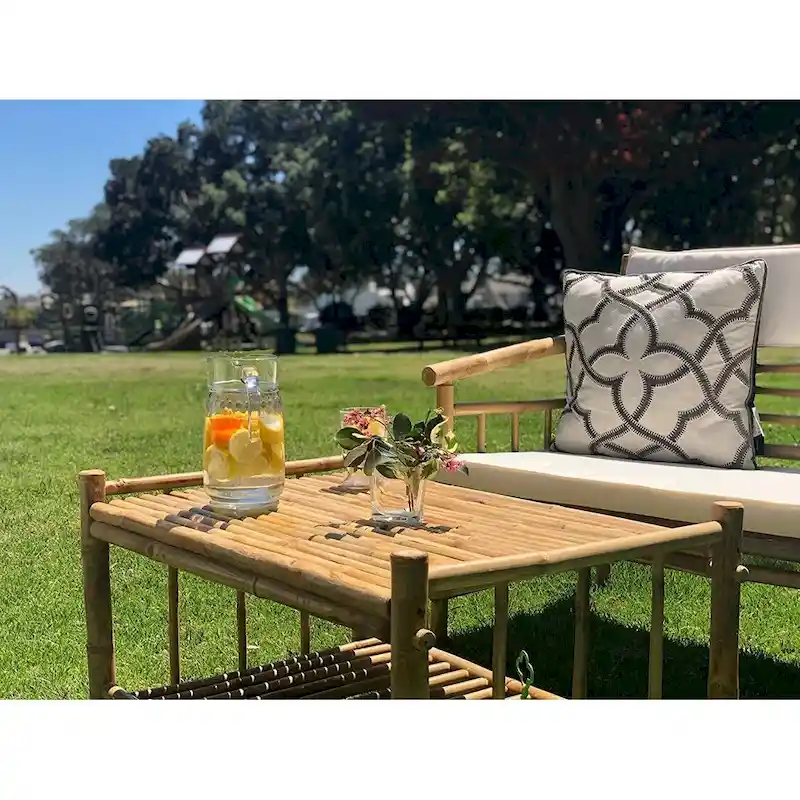 Bamboo Accent Sofa Set 4 Piece with Table