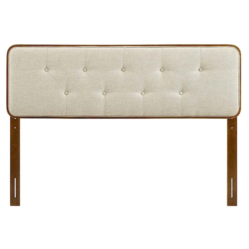 Glendale Traditional Beige Fabric Button Tufted King Walnut Wooden Headboard