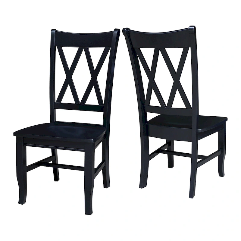 Double X-Back Solid Wood Chairs - Set of Two