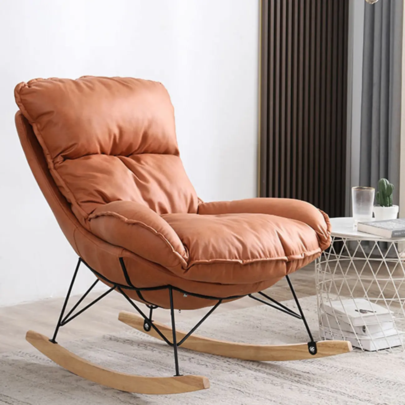 Cotton Upholstered Rocking Chair with Removable Cushions