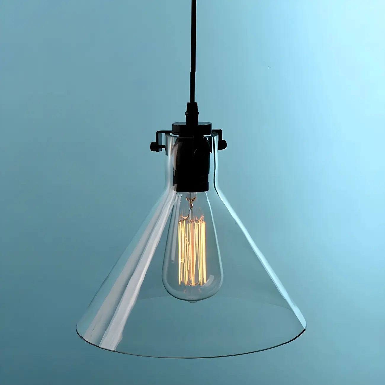 Industrial Clear Cone Glass Kitchen Pendant Light