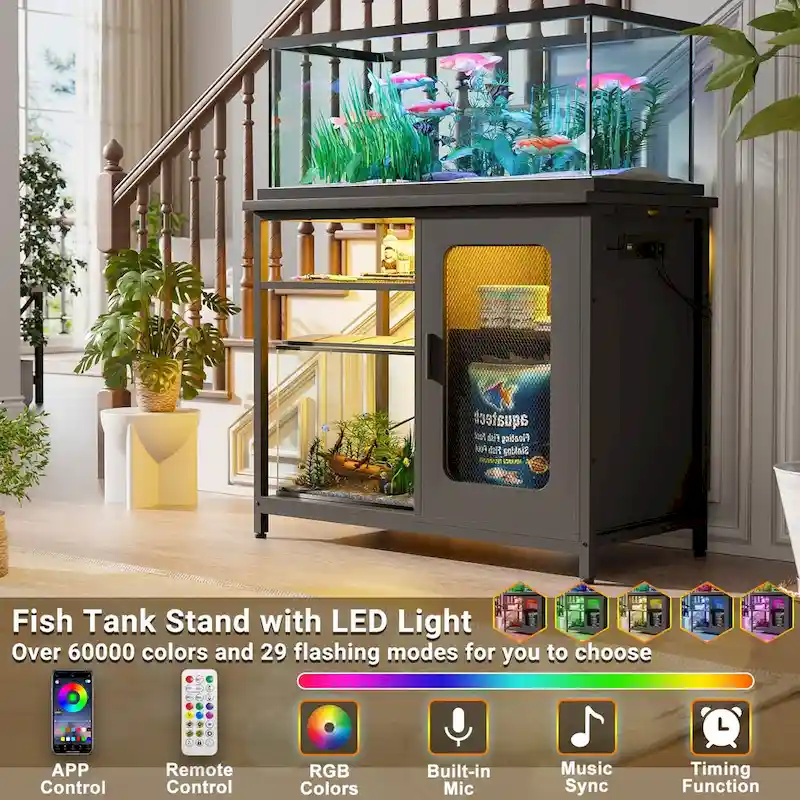 20-29 Gallon Fish Tank Stand with Power Outlets & LED Light