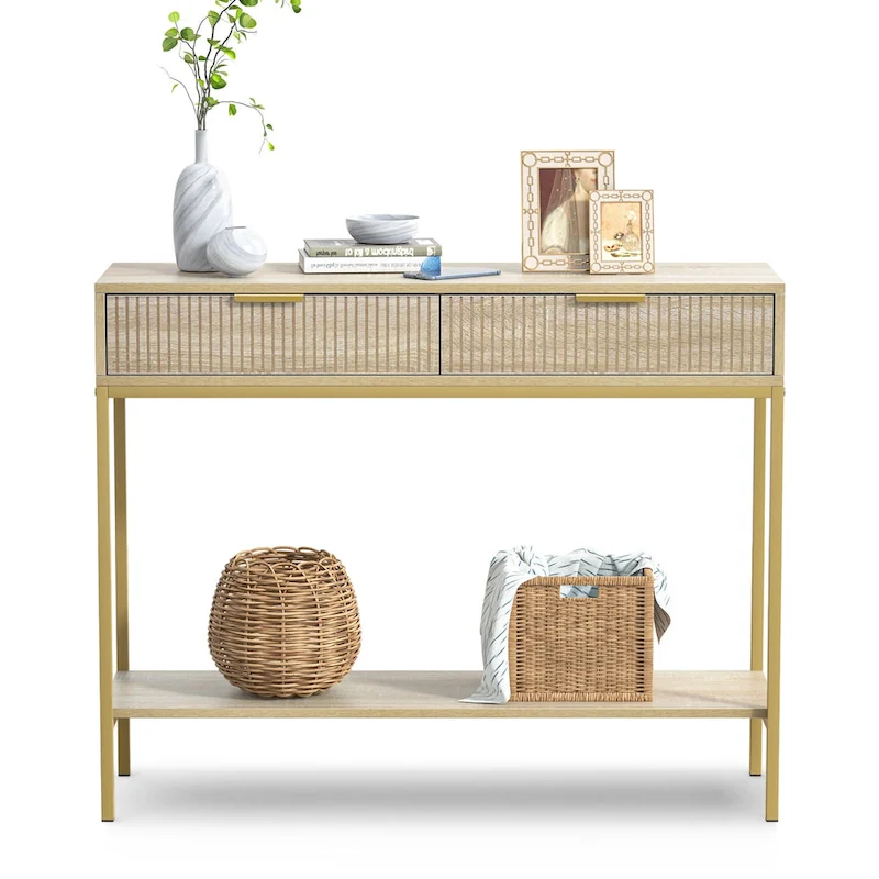 Anmytek Modern Console Table Narrow Long Console Entryway Table with 2 Drawers