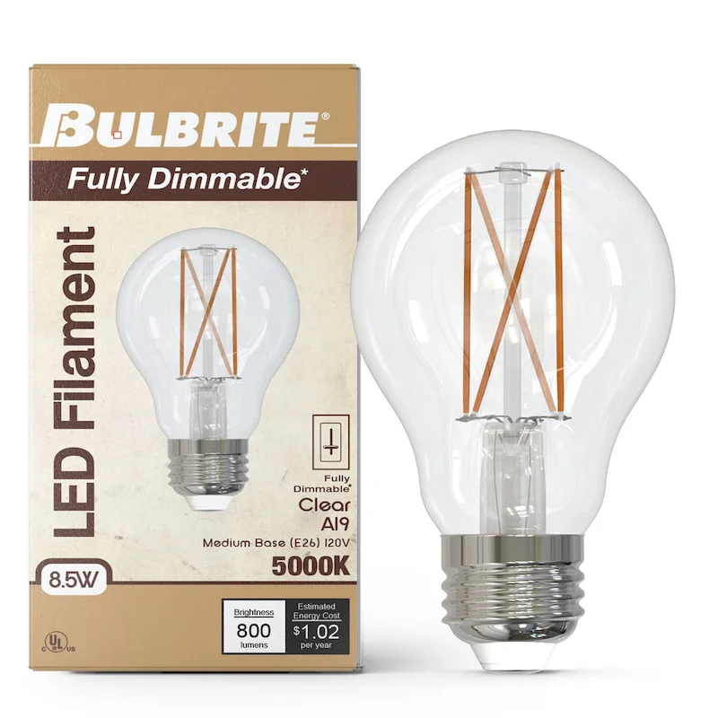 Bulbrite Pack of (2) Dimmable A19 Medium (E26) LED Filament Bulb