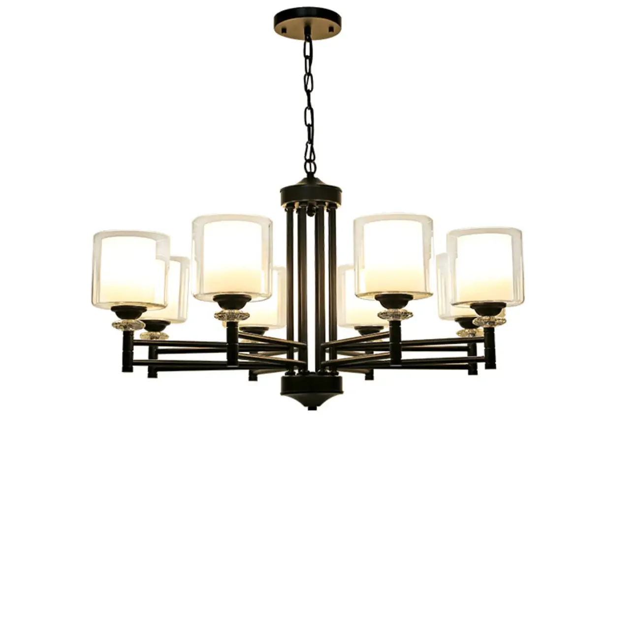 Geometric Industrial Metal Cylinder Glass Chandelier