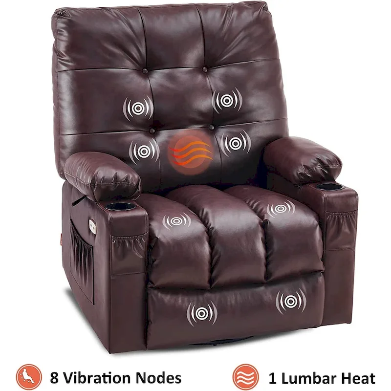 MCombo Large Power Swivel Glider Rocker Recliner Chair with Massage and Heat, Faux Leather 7748