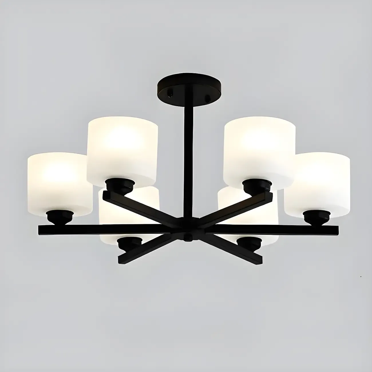 Modern Metal Cylinder Frosted Glass Semi Flush Ceiling Light