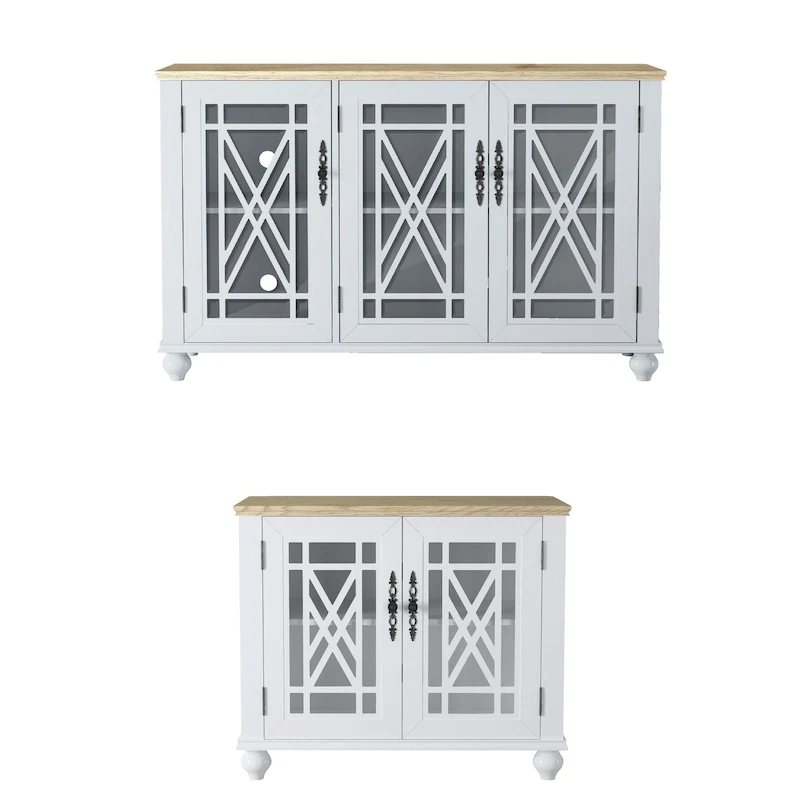 2-Piece Floral Storage Buffet Sideboard Set - 55 & 38 in Width - 55 & 38 in Width