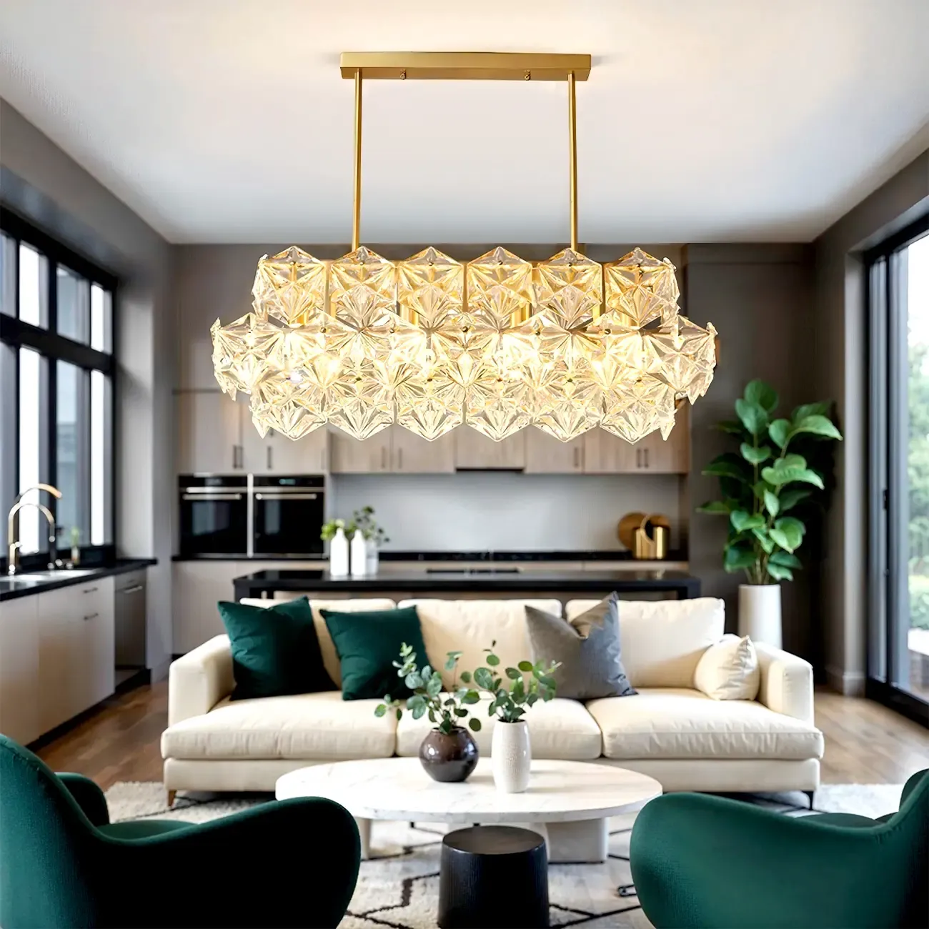 Kitchen Elegant Gold Crystal Pendant Light