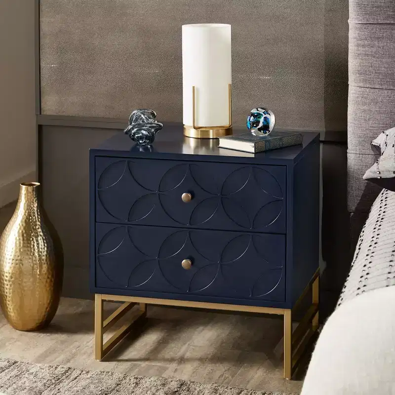 Black/Gold, Blue, Grey & White/Gold Arched Diamond Metal Nightstand with Drawer