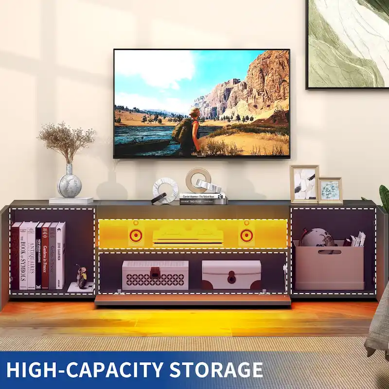 Moasis 70-inch High Glossy Wood TV Stand LED Entertainment Center Media Console