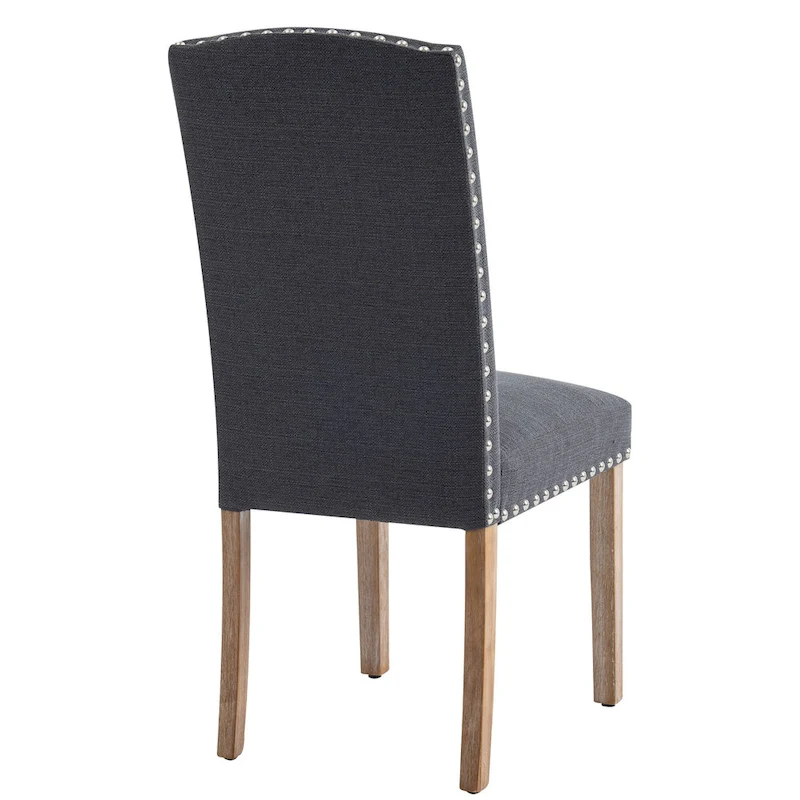 Set of 2 Gray Fabric Dining Chairs with Nailhead Trim