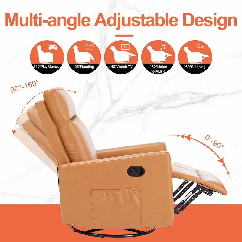 Manual Recliner Chair Winback Single Sofa, 8 Different Massage Modes, Brown