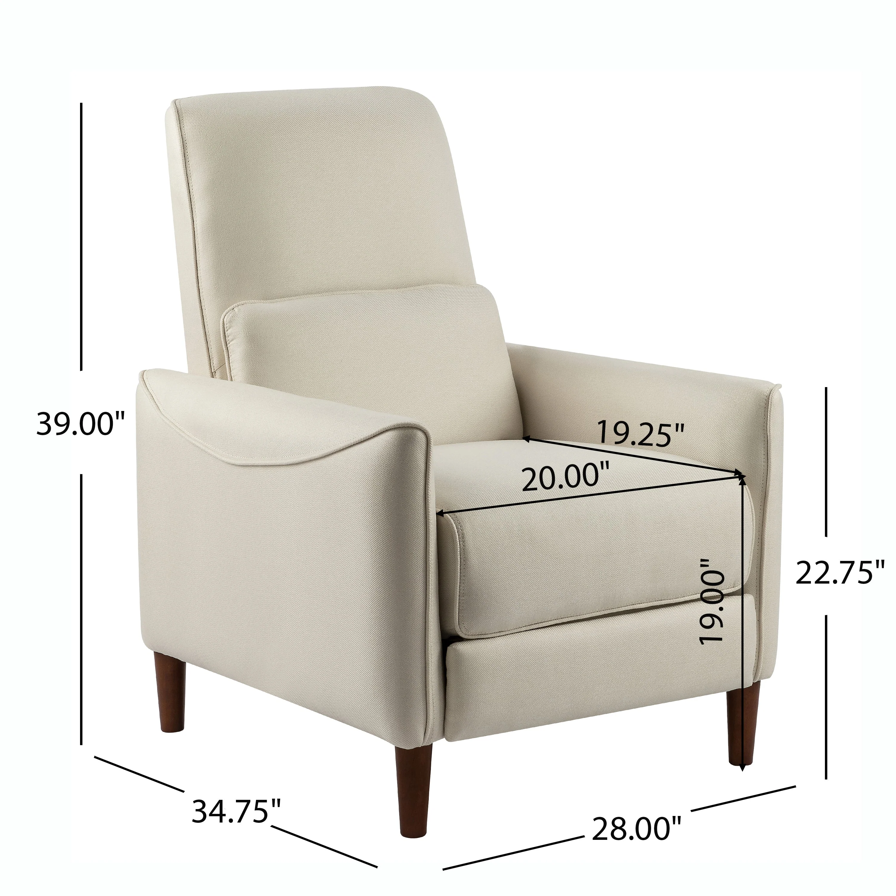 Comfy Upholstered Recliner Chair ¨C Small Push Armchair with Footrest & Rubber Wood Legs
